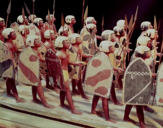 Modelo funerario de soldados armados marchando, de la tumba del Príncipe Mesehti, Asyut, Reino Medio, c.2000 a.C.